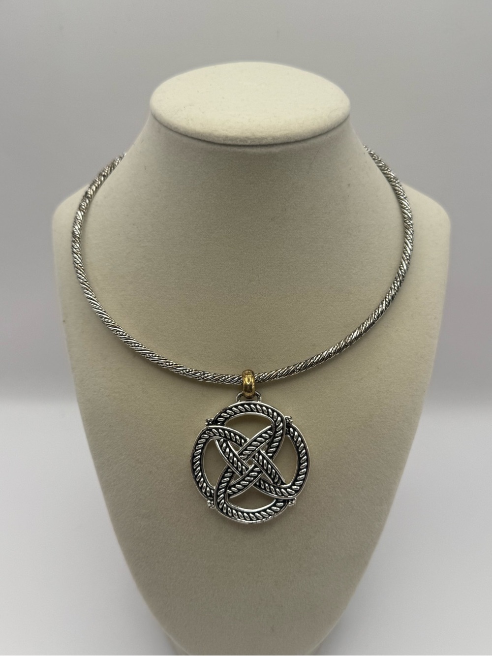 Silver-Tone Celtic Knot Pendant Necklace with Gold Accent